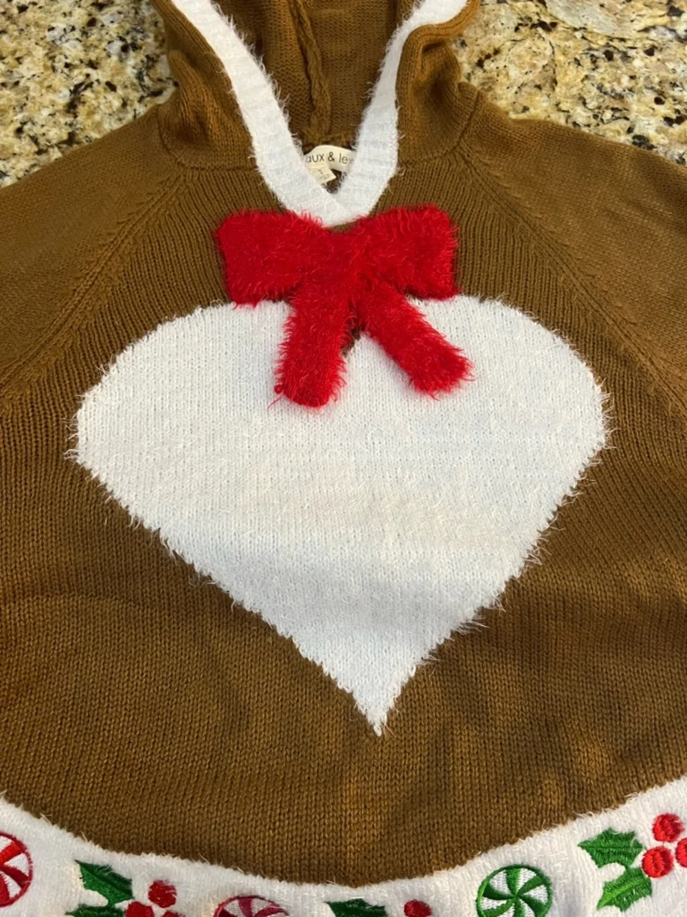 New - Margaux & Lexi Girls Reindeer Christmas Hooded Poncho Sweater | Size 5